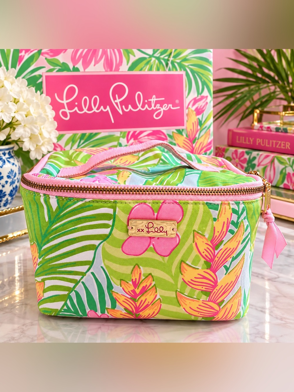 Lilly Pulitzer Floral Cosmetic Bag in Green & Pink